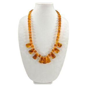 Faux Amber Art Deco Style Chunky Lucite Necklace Vintage Costume Jewelry